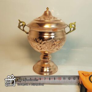 قندان مسی قلم زنی کعبدار 17سانتیمتر